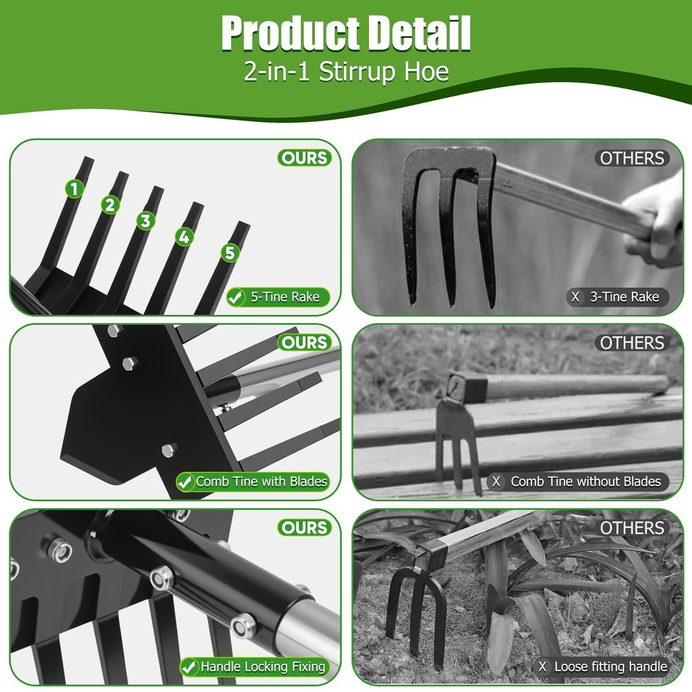 Poiyham 2-in-1 Hoe Garden Tools, 17-58" Weed Puller Tool with Long Handle, He...