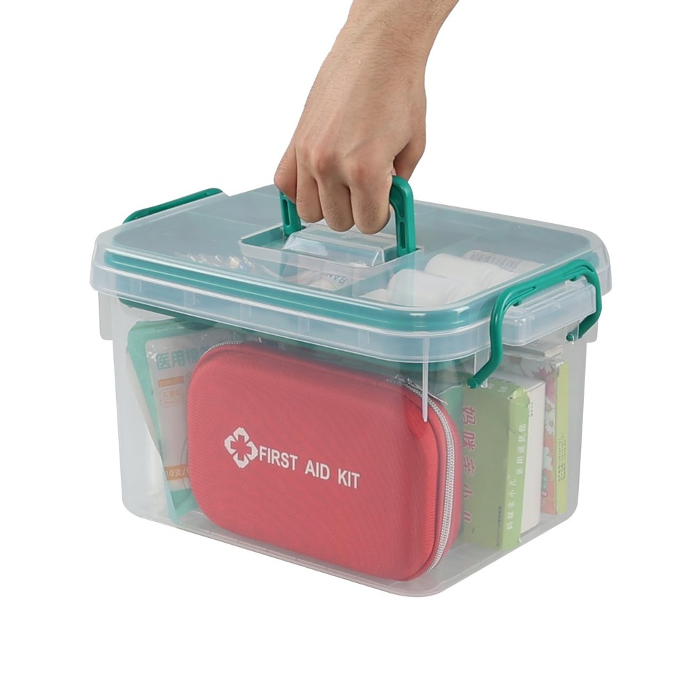 1 Pack Plastic Medicine Storage Kit with Tray, First Aid Storage Box with Han...