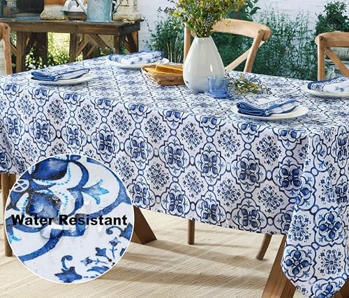 60 x 84 Inch Rectangle Fabric Tablecloth, Blue Amani 84" x 60" (Rectangular)