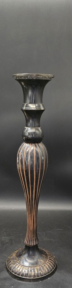 Tall Solid Candle Golder Striped Brown & Black 13.5"