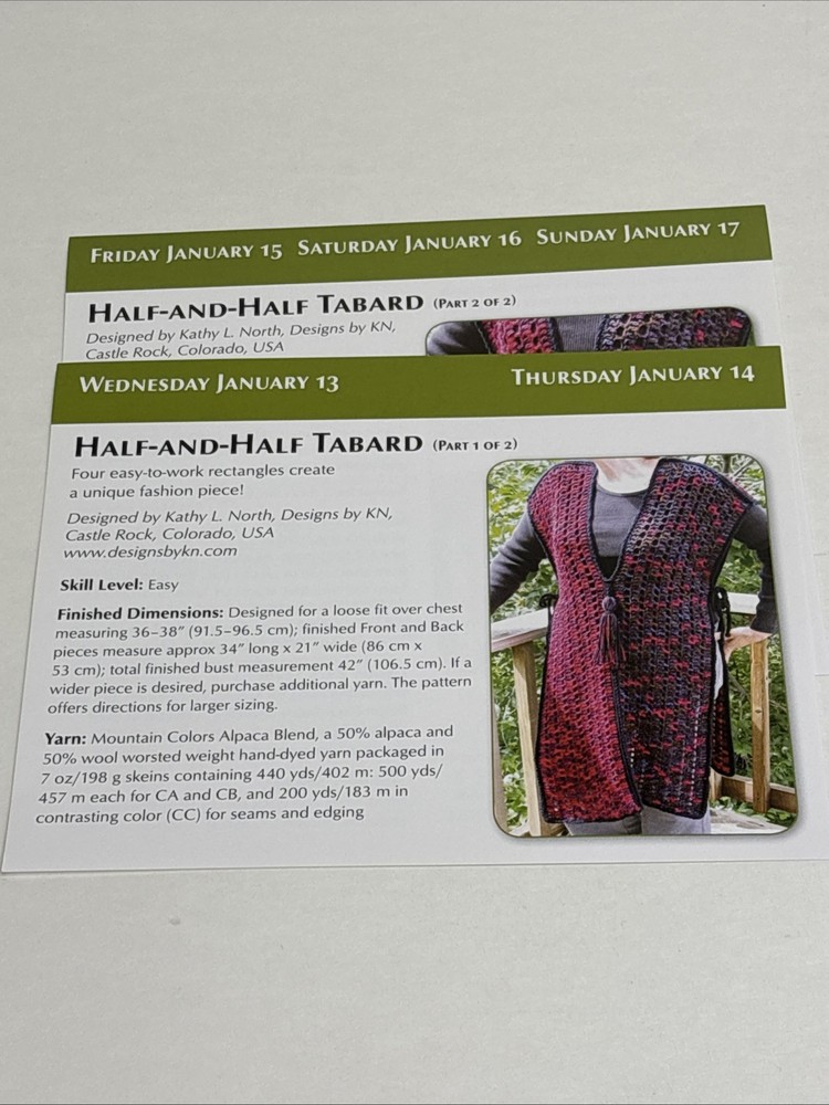 Half and Half Tabard Crochet Pattern Cards Pages