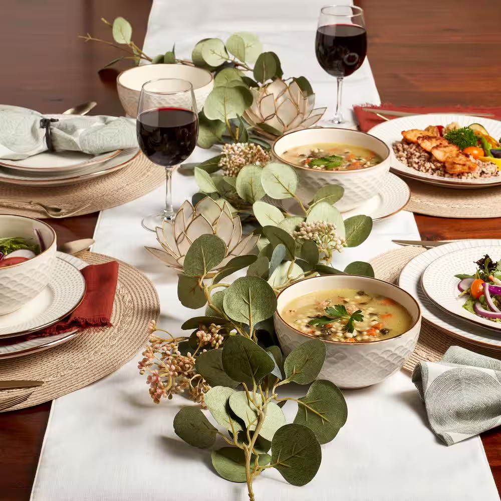 12-Piece Monroe Ivory Stoneware Dinnerware Set (Service for 4)