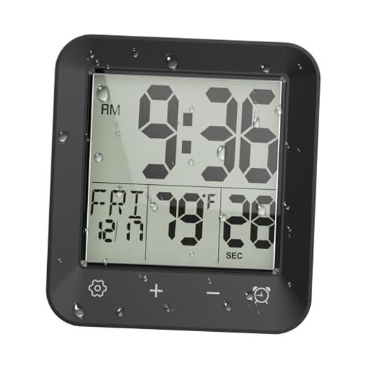 Shower Clock Waterproof Bathroom Timer, Digital Wall Clock with Countdown,
