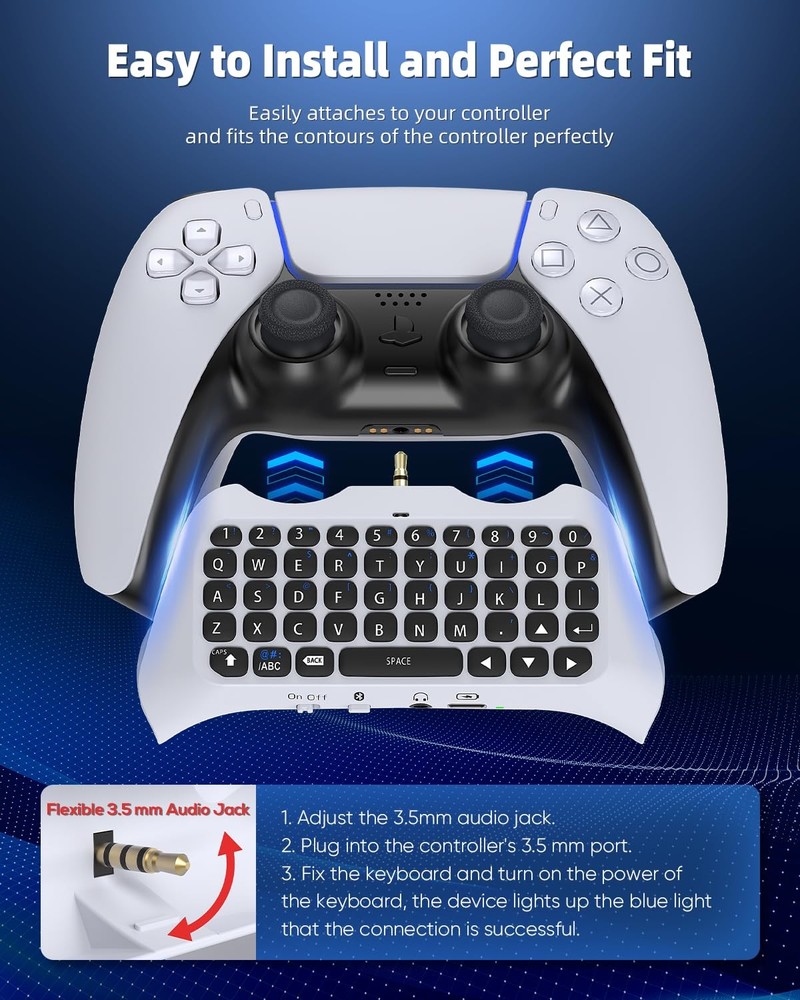 Wireless Controller Keyboard for PS5/PS5 Pro, Bluetooth 3.0Mini White