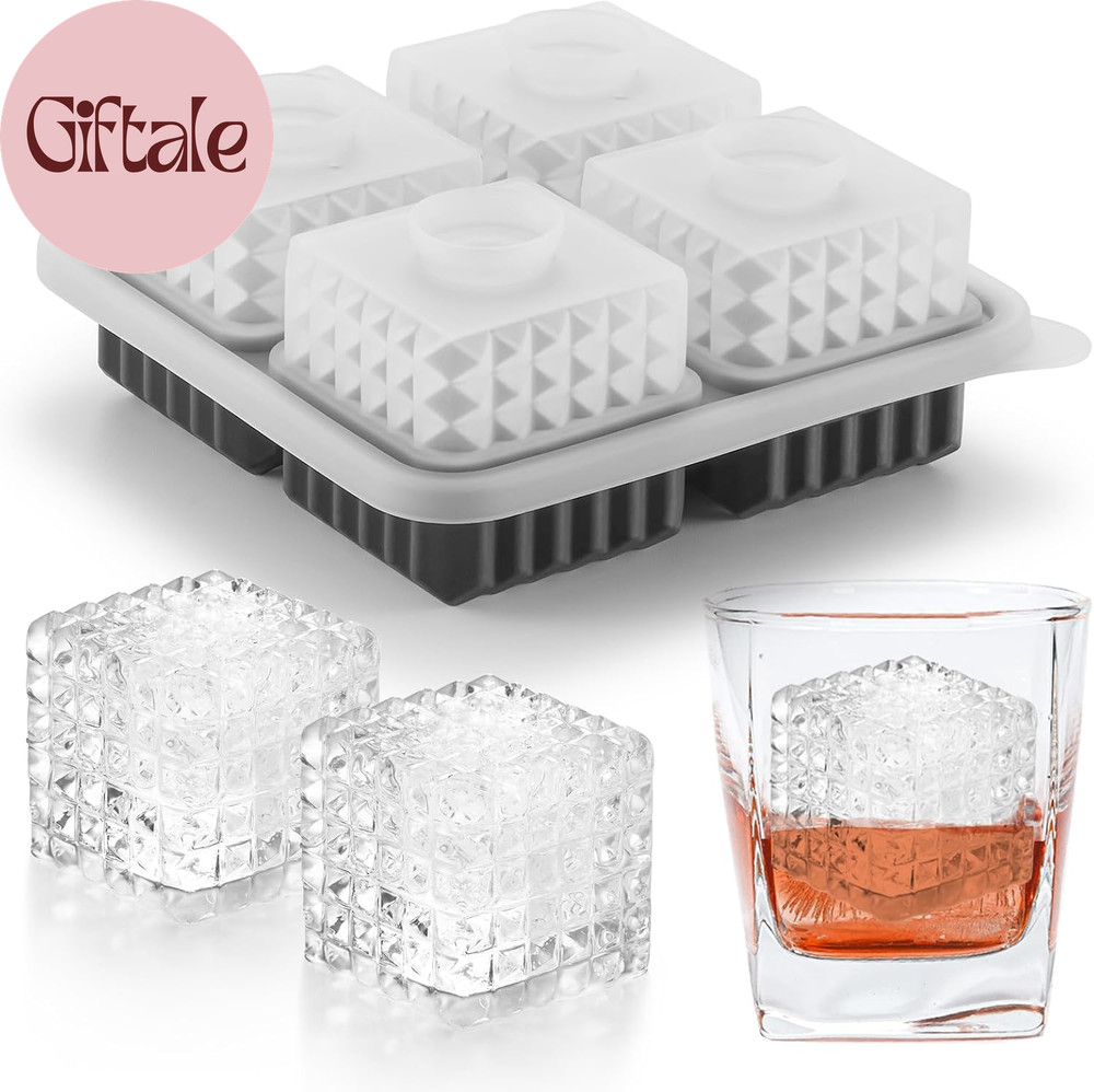 3D Square Ice Cube Tray, Large Square Silicone Fun Shapes Whiskey Ice Mold with