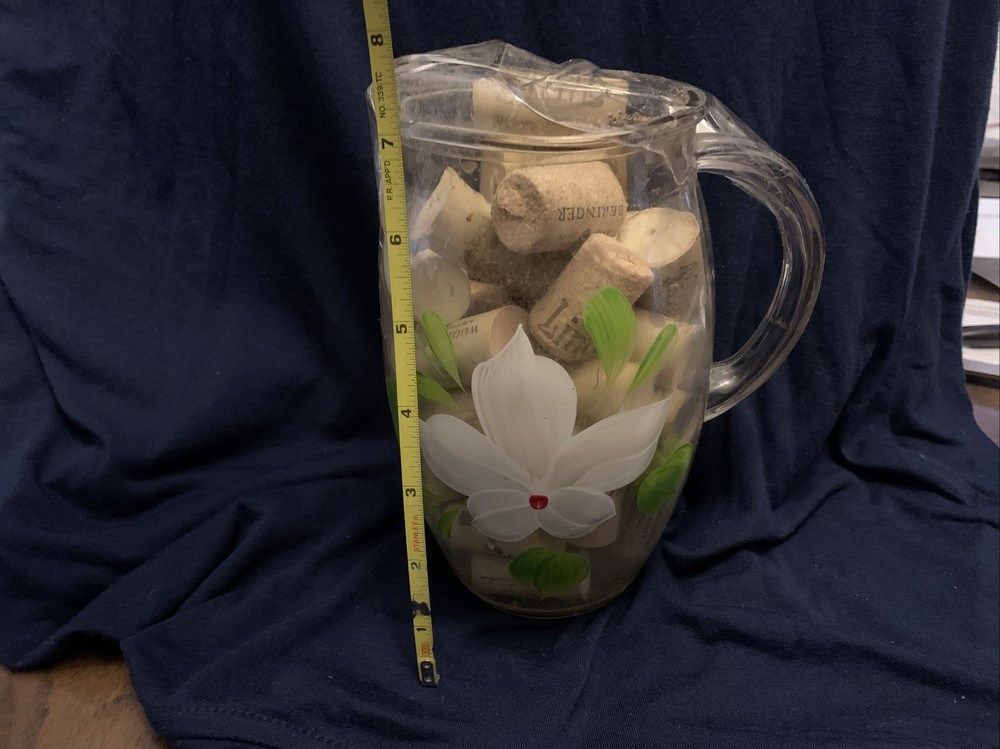 Wine Bottle Corks In Hand Painted Pitcher