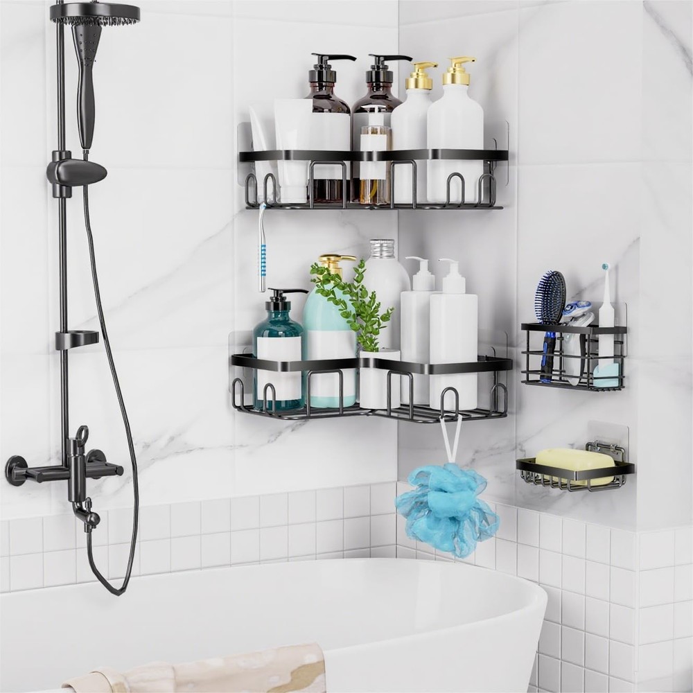 Moforoco 5-Pc L-Shaped Shower Caddy 10.2" Rustproof Corner Organizer