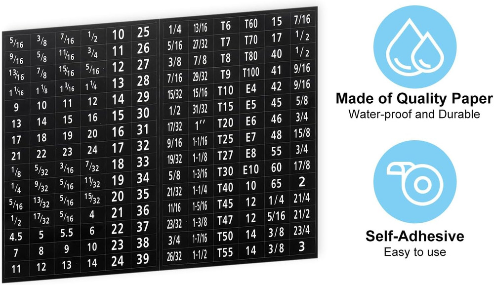 Tool Box Labels, 4 Set 180 Toolbox Decals Wrench Socket Size Stickers for Socket