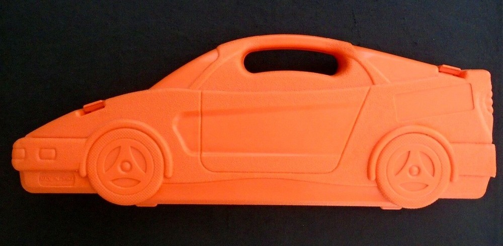 Vintage Orange Car Shaped Tool Box Includes Original Sockets