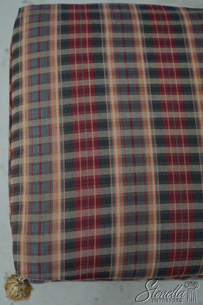 69619: Pair Custom Upholstered Plaid Print Upholstered Square Stools