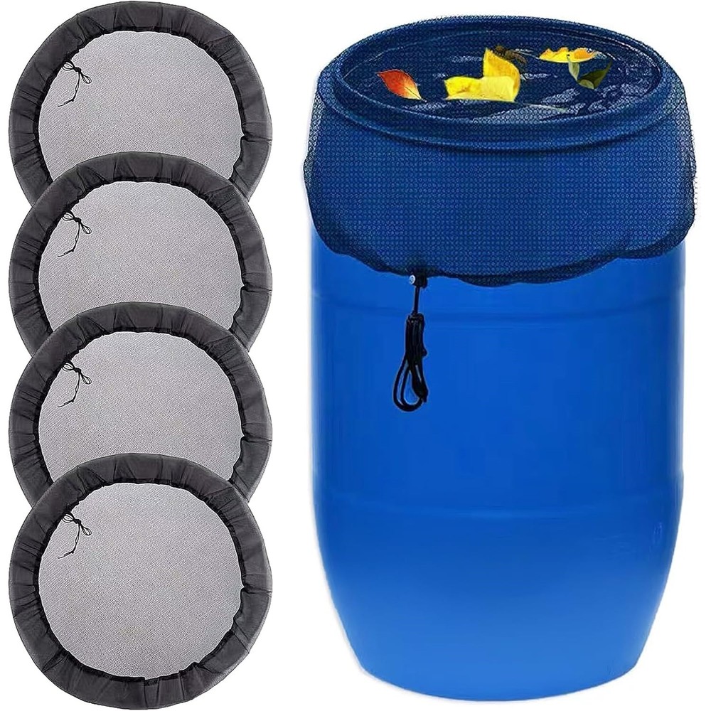 2Pcs Mesh Cover for Rain Barrel Water Collection Buckets Cover with Drawstring