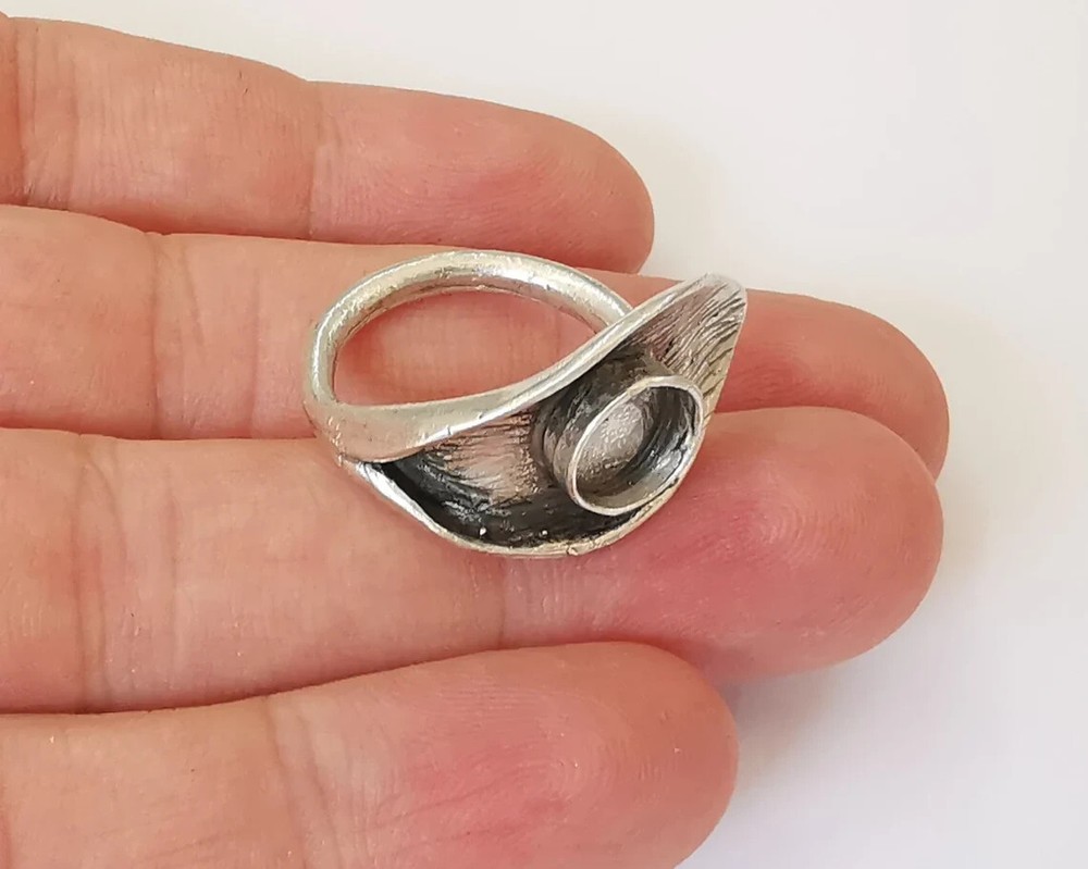 Leaf flower silver ring setting blank cabochon mounting Adjustable base bezel