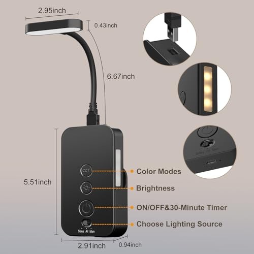 Wall Mounted Reading Light: Dimmable LED Book Lights with Timer & 1Pack Black