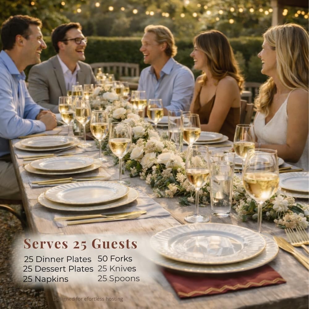 HEAVYWEIGHT 175 Pc Fancy Plastic Dinnerware Sets | Ivory