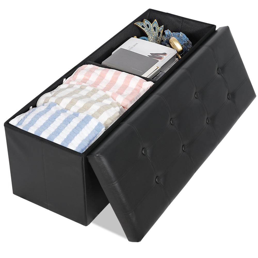 43" Folding Storage Ottoman Bench Storage Stools Footrest for Home Organizer