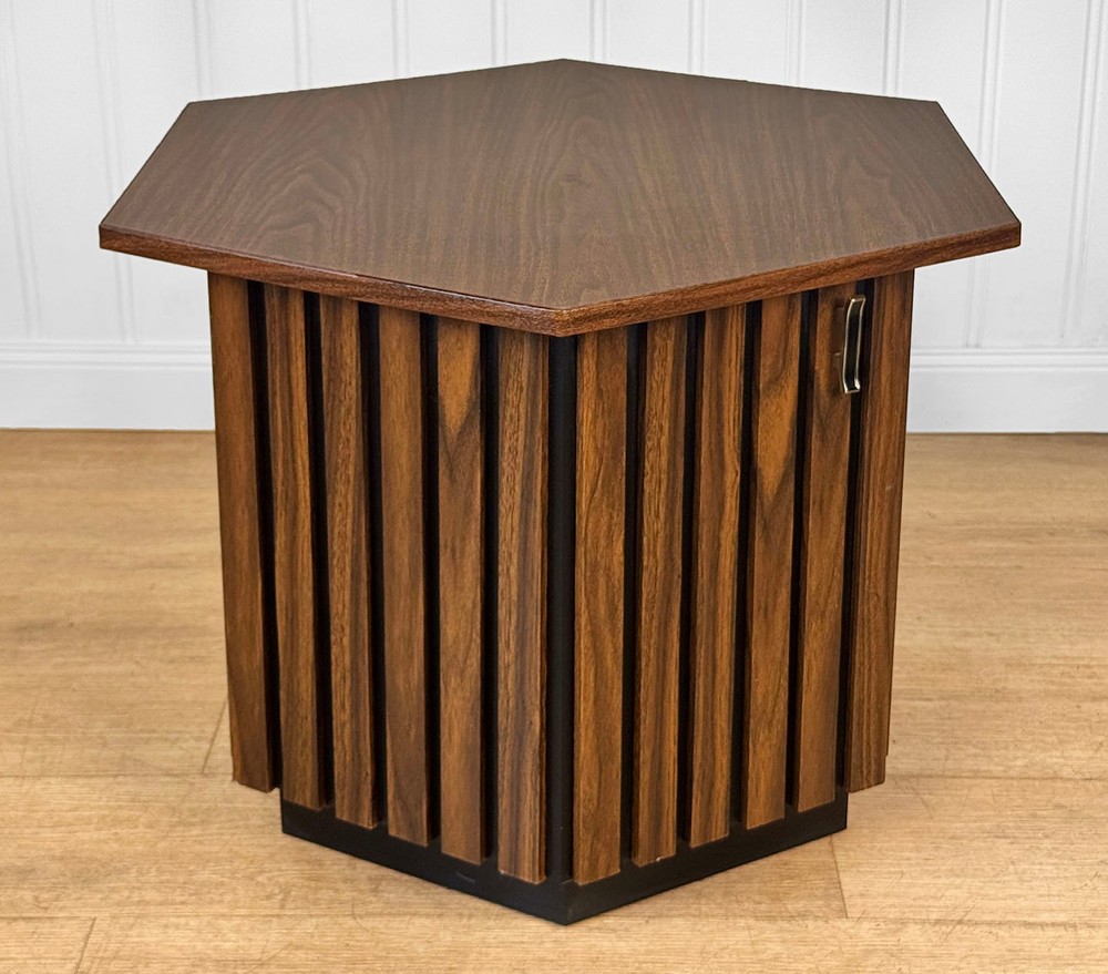 Mid-Century Hexagonal Walnut & Black Laminated Cocktail Table