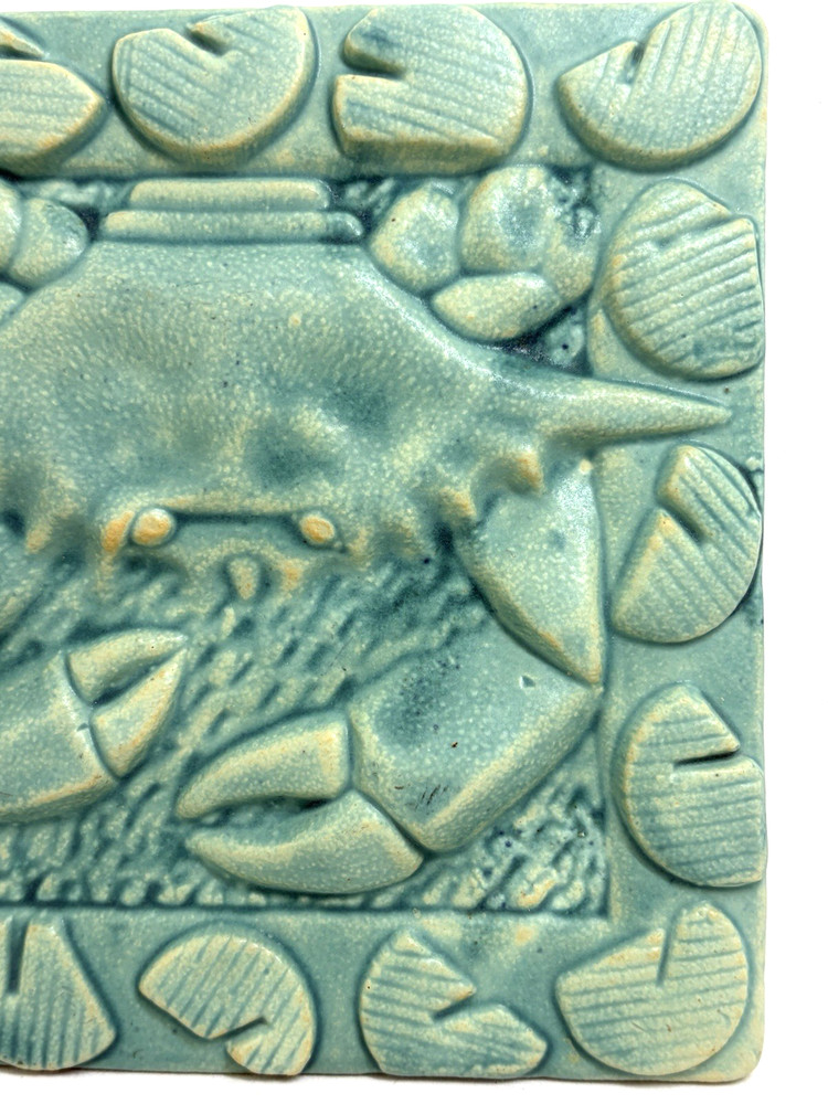 6" Crab Art Handmade Ceramic Tile Artist Signed