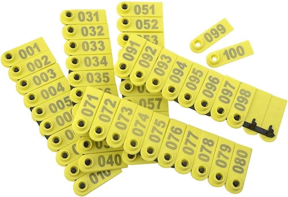 Durable Yellow Goat Ear Tags with Applicator – 001-100 Numbered Identification
