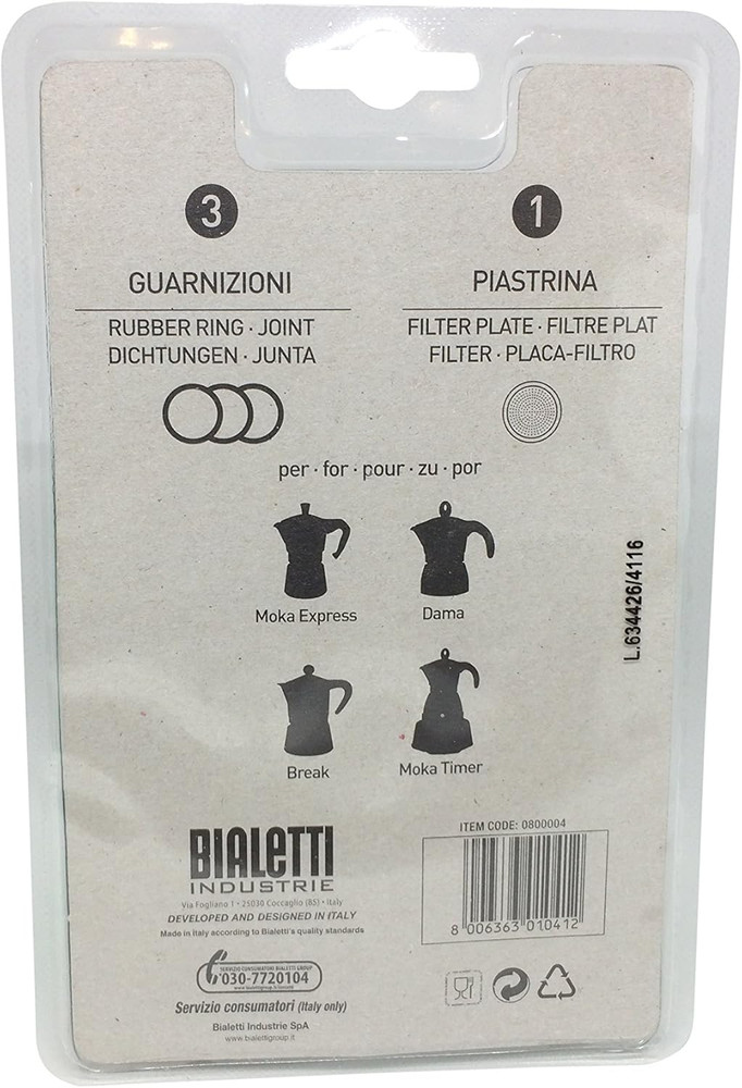 Moka Express 6 Cup Replacement Filter and 3 Gaskets , White