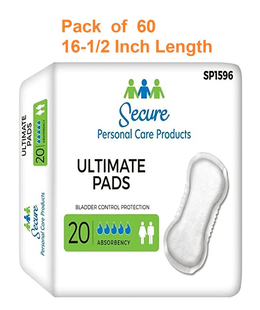 60 Count Bladder Control Pad Secure Ultimate Pads Super Heavy Absorbency SP1596