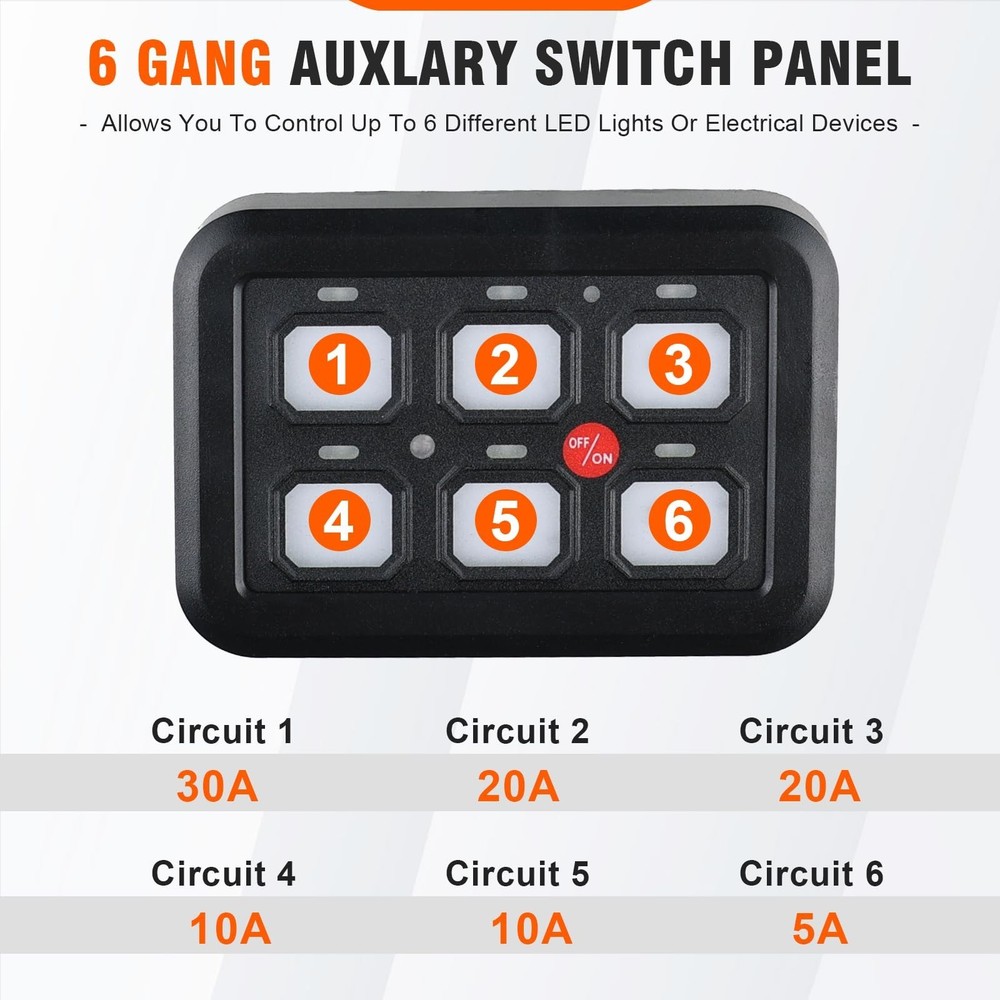 6 Gang Switch Panel with Fuse Wiring Harness and Label Sticker, Universal Aux...