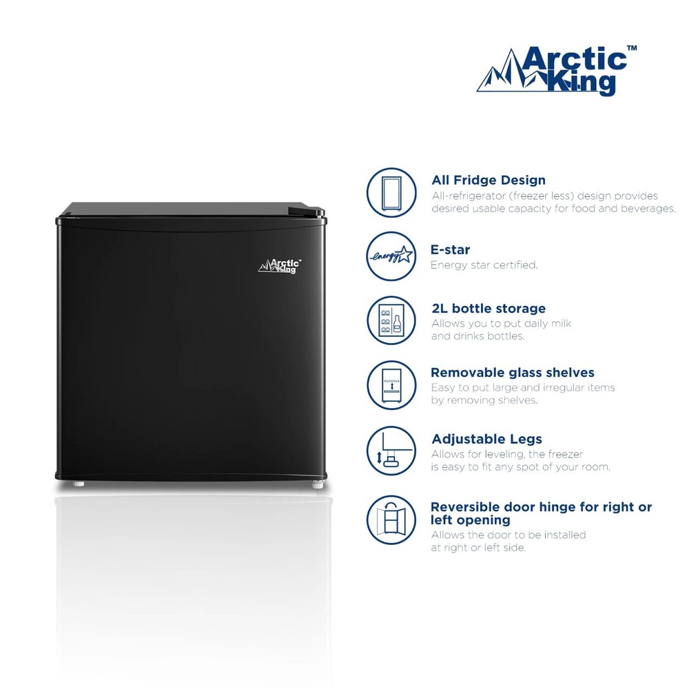 Arctic King 1.7 Cu Ft Compact Refrigerator, Black – Energy Star Mini Fridge