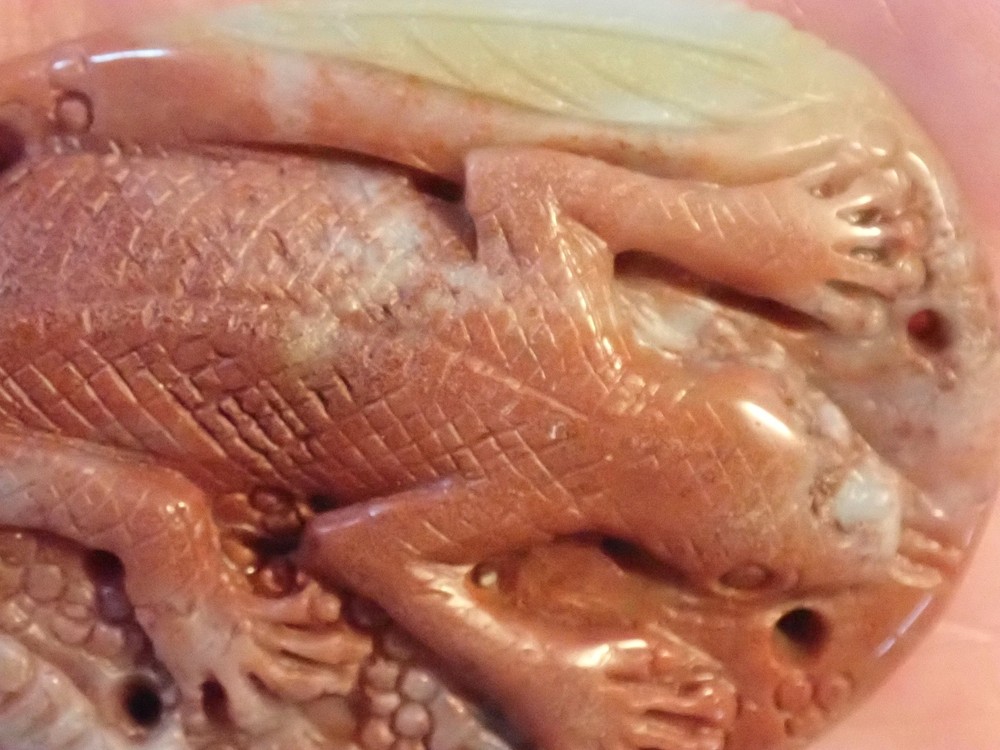 Multi-Color Amazonite carved Lizard pendant