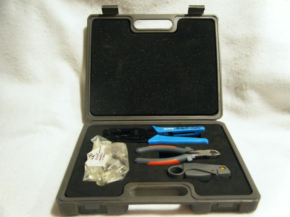 Stirling RG11 Crimper Kit, crimper, stripper, snips, connectors, case