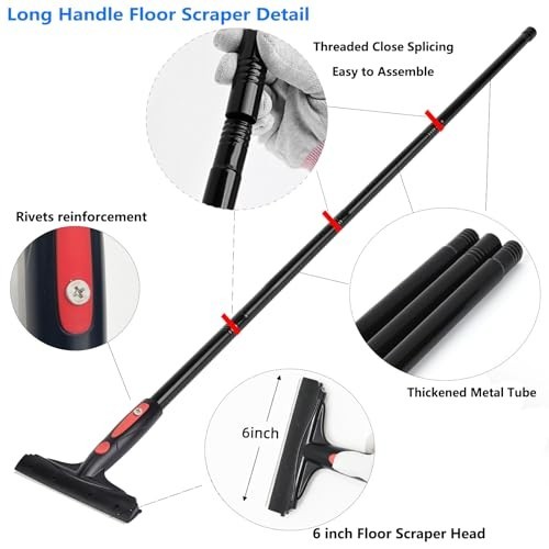 Extendable Razor Blade Scraper Tool - 16''-58'' Long Handle, 6" Wide Blade, 10 D