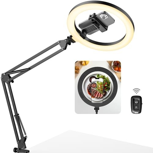 Overhead Phone Mount with Ring Light, 10" LED Selfie Ring Light for Medium