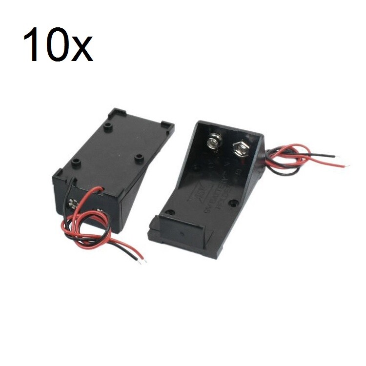 10x 9V Battery Spring Clip 1-Holder Case Plastic Storage Box With Two Wire Leads
