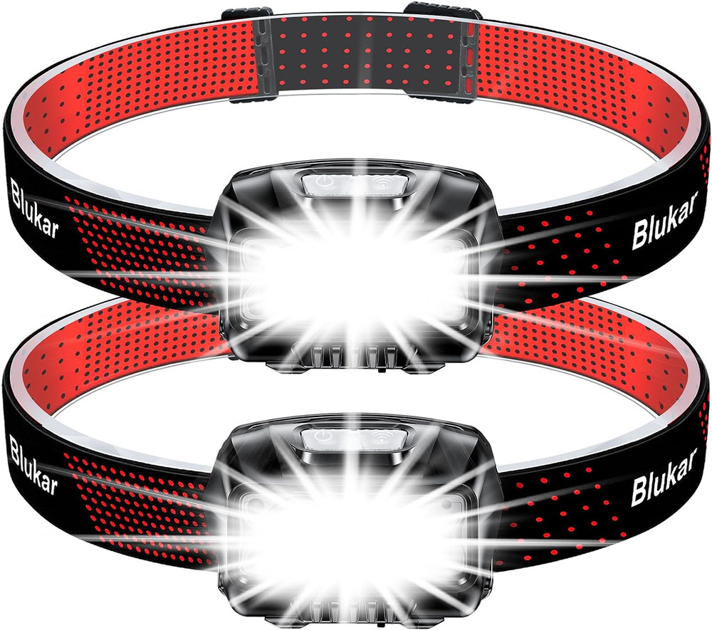 Rechargeable 2000L LED Headlamp 2 Pack - Motion Sensor, Dimmable, Waterproof