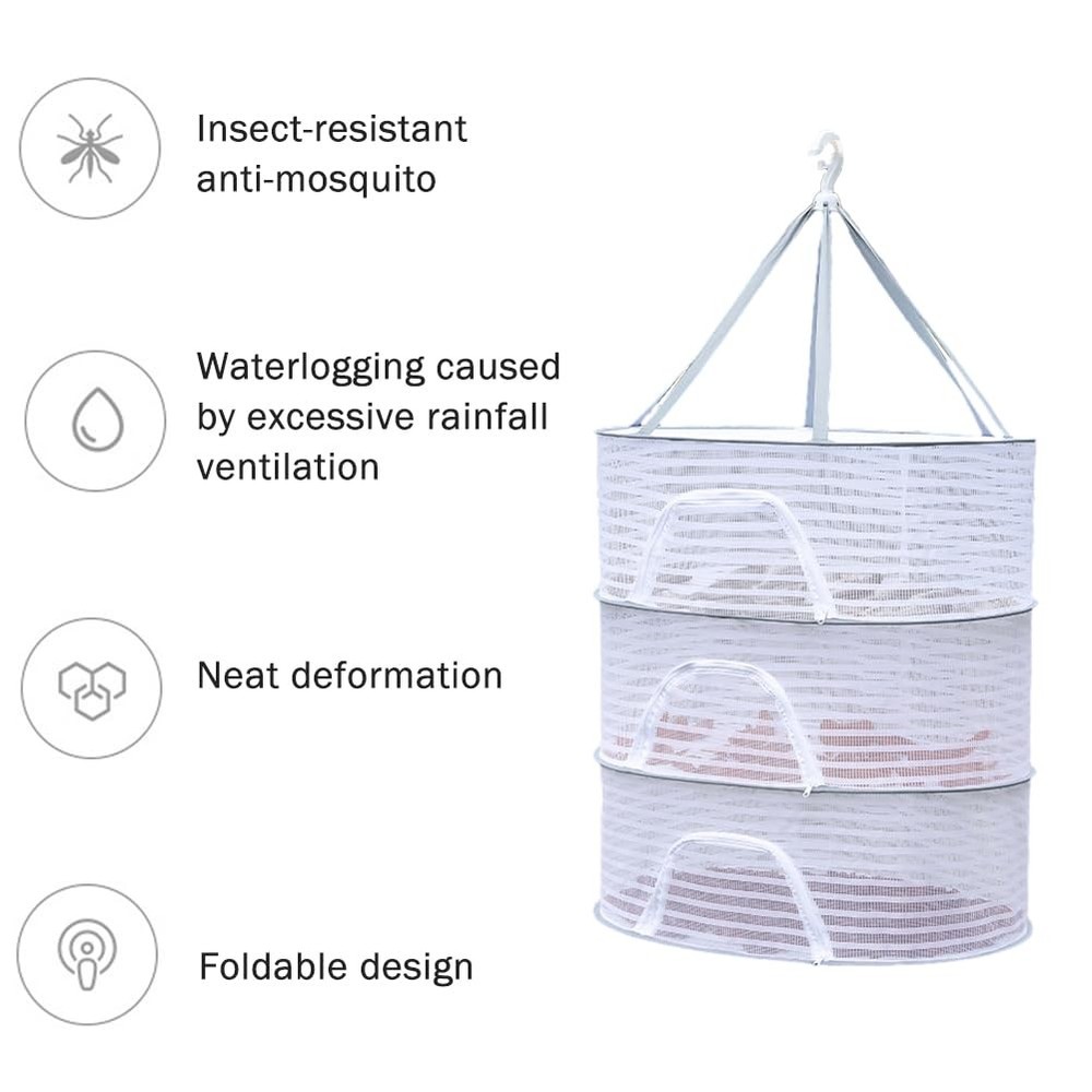 3 Layer Herb Drying Rack Foldable Hanging Mesh Net