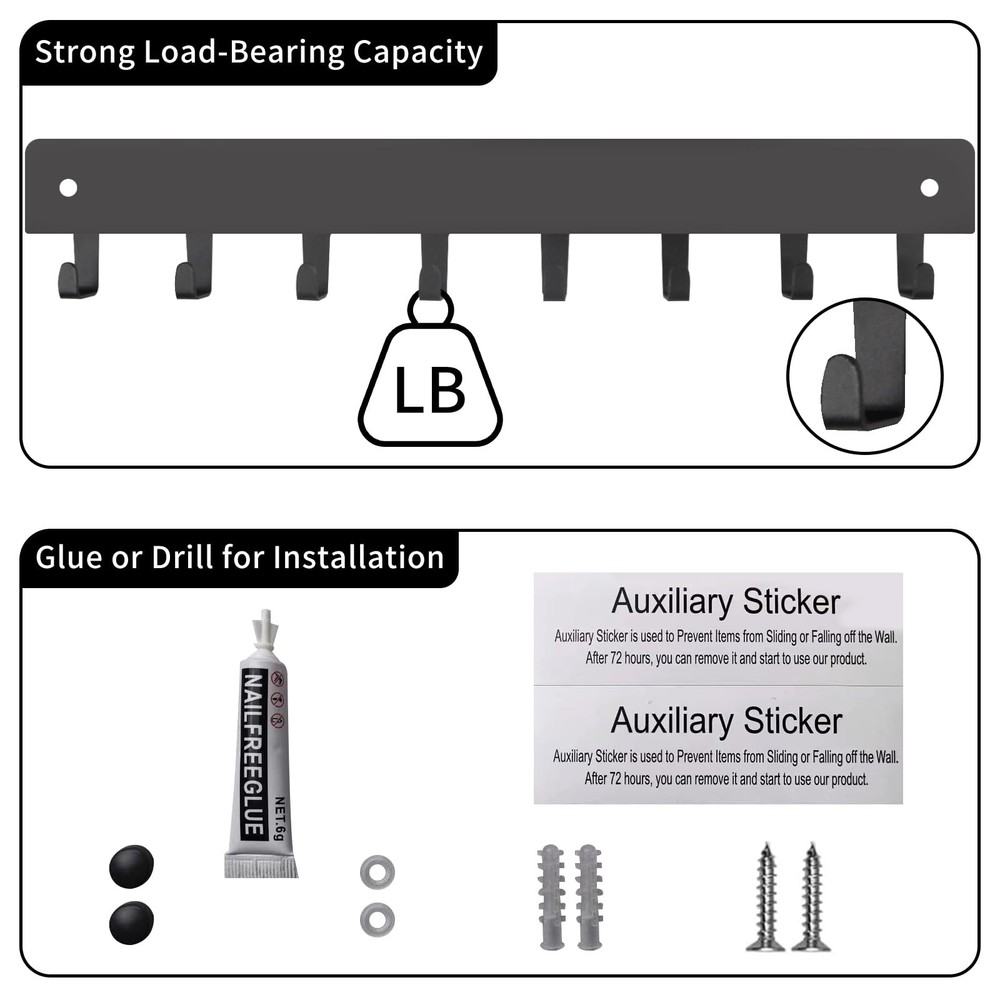 2 Pack Key Holder for Wall, Key Hooks with 8 Hooks, No Drilling Required, -Ad...