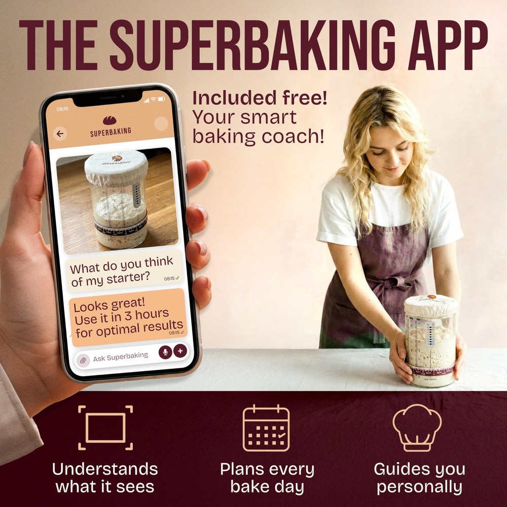 Superbaking Sourdough Starter Jar, Beginner 34 Oz, Transparent