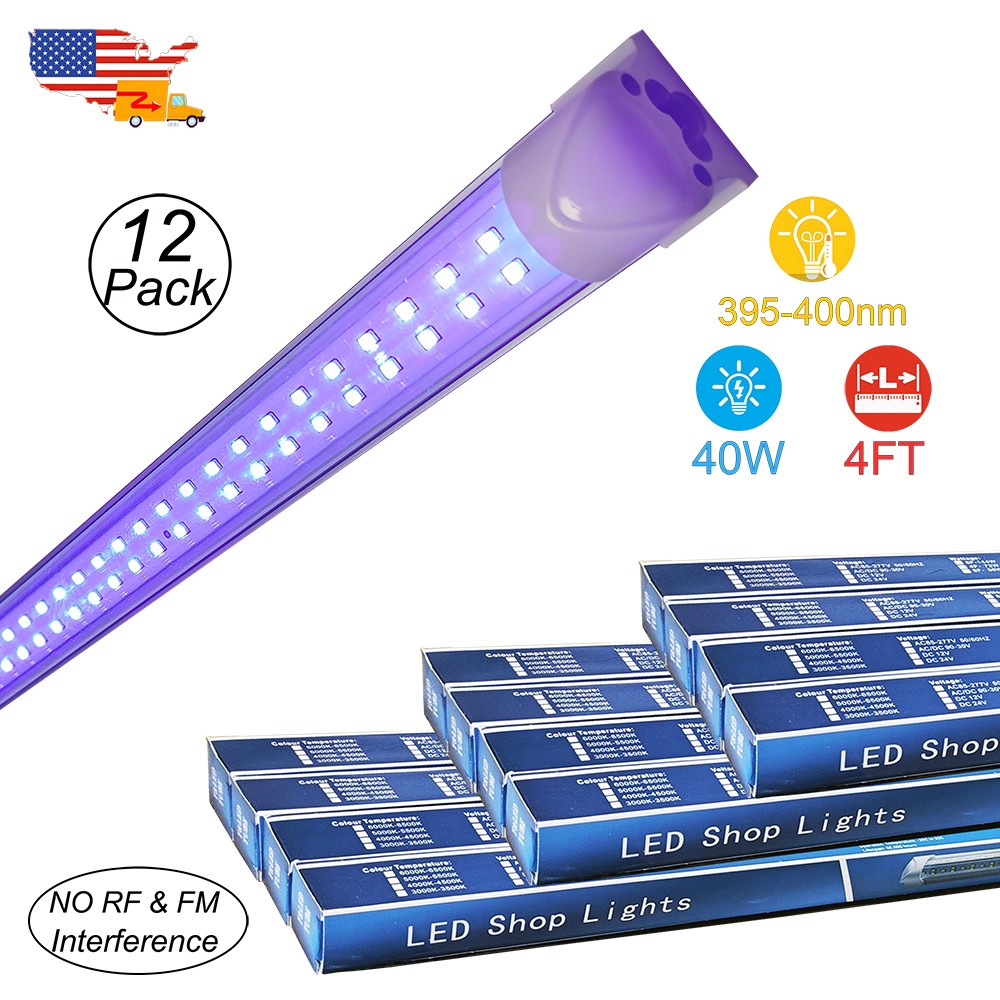 12 Pack Led Black Light Fixture 4FT Linkable UltraVoilet Lamp 40W With US Plug