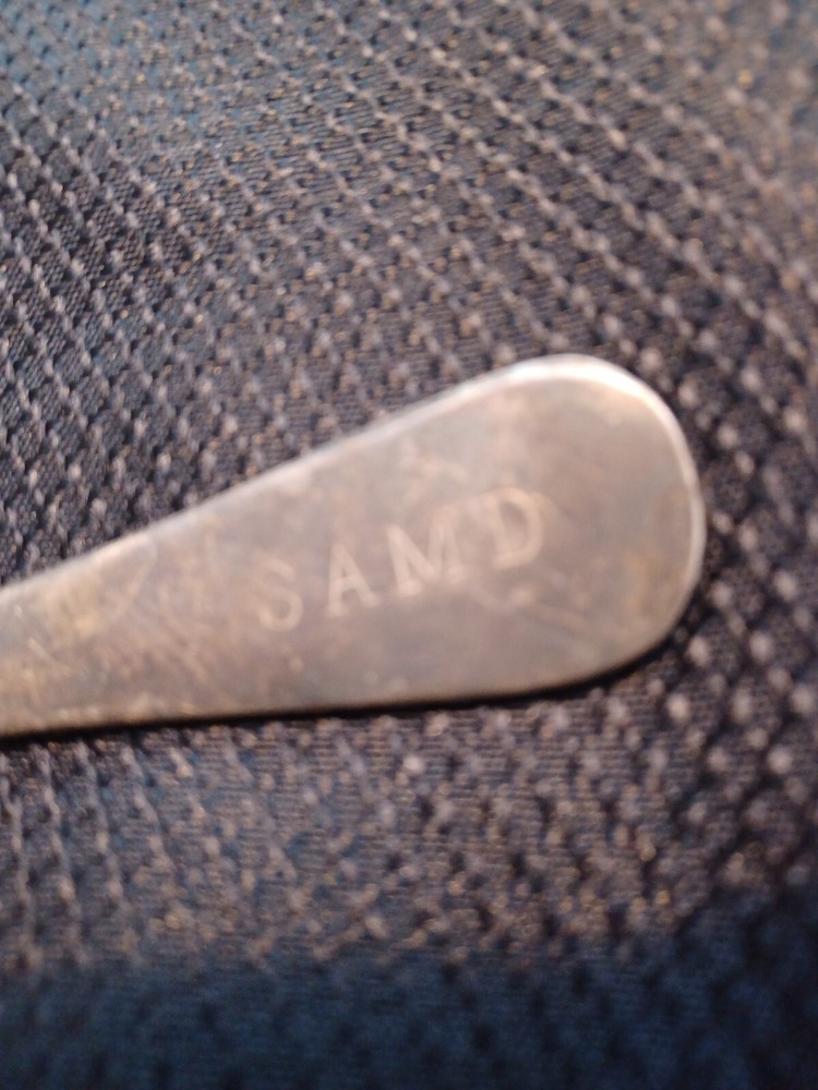 ANTIQUE LARGE SILVER ? SILVERPLATE SEVING SPOON MONO SAMD SFW-24 FLATWARE