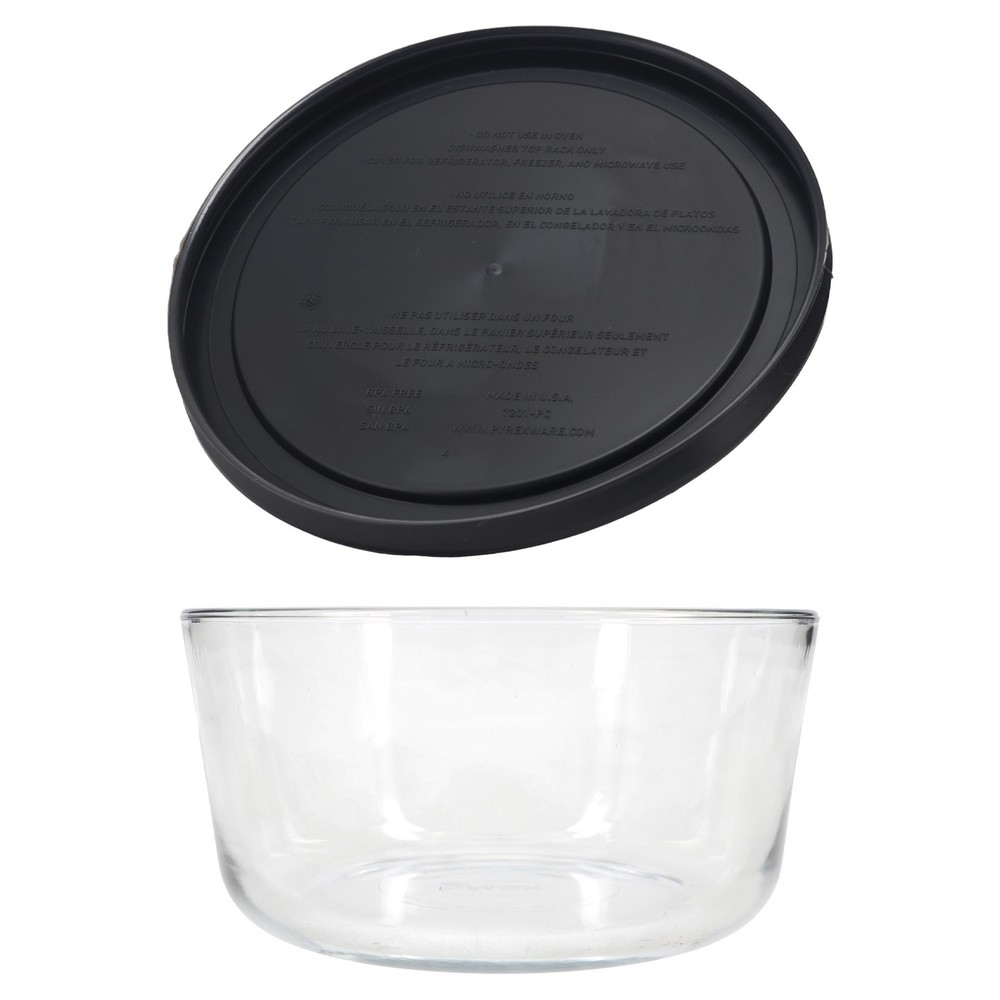 Pyrex 7201 4-Cup Glass Bowl & 7201-PC Black Lid (2-Pack)