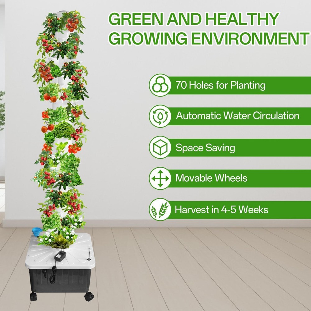 70 Pots Vertical Hydroponics Tower Aquaponics System Aeroponics Growing Kit