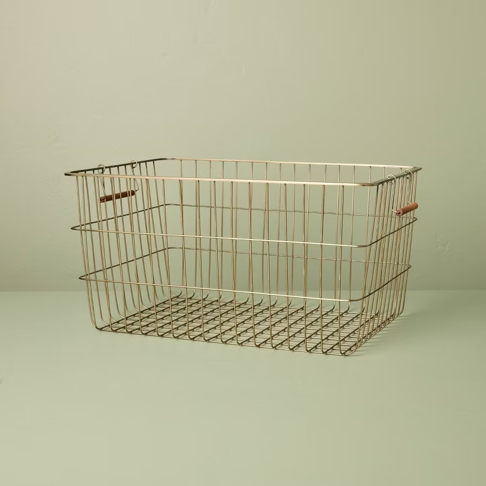 Large Rectangular Brass Wire Storage Basket- Hearth & Hand with Magnolia