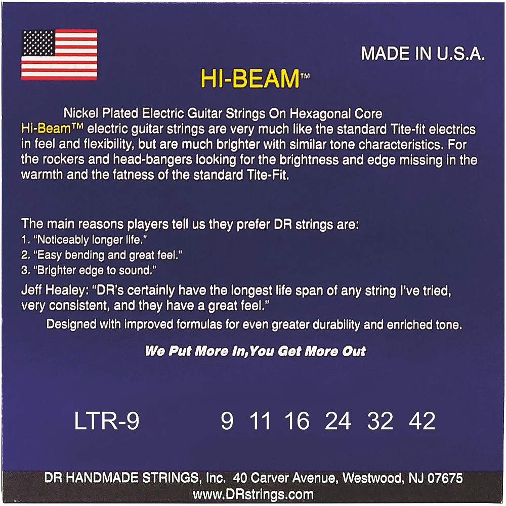 DR Strings LTR-9 Hi-Beam Nickel Light Electric Guitar Strings