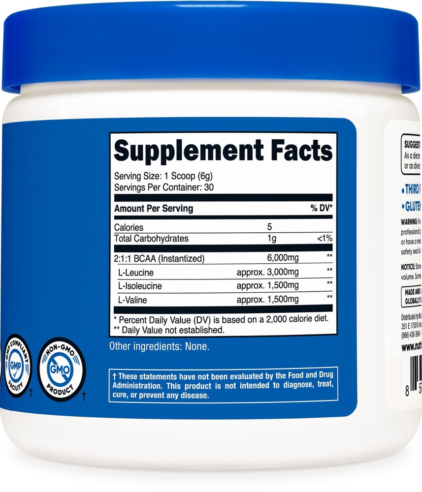 Nutricost BCAA Powder (Unflavored) 30 Servings- 6000mg Per Serving, High Quality