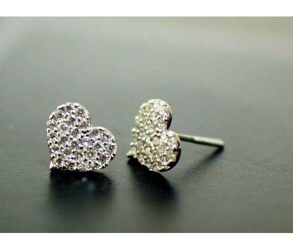 14K White Yellow Gold Heart Shape CZ Stud Earrings