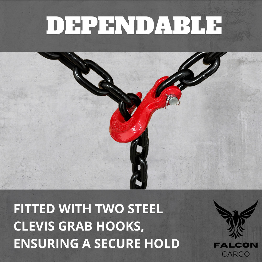 3/8" X 10' G80 Falcon Cargo Chain Transport Binder 7,100 LBS Grab Hooks Tie Down