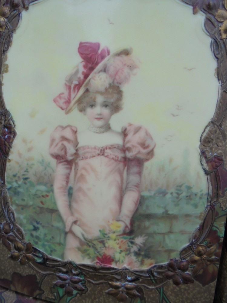 Victorian Celluloid Upright Two Door Vanity Box with Accessories Silk Lining