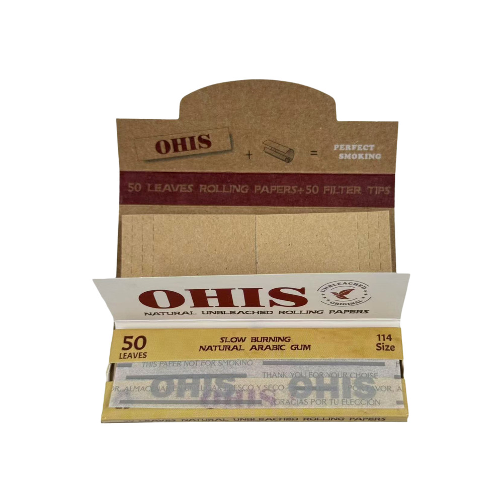 OHIS Natural unbleached 114 Size Rolling Papers with filter tips 24 booklets