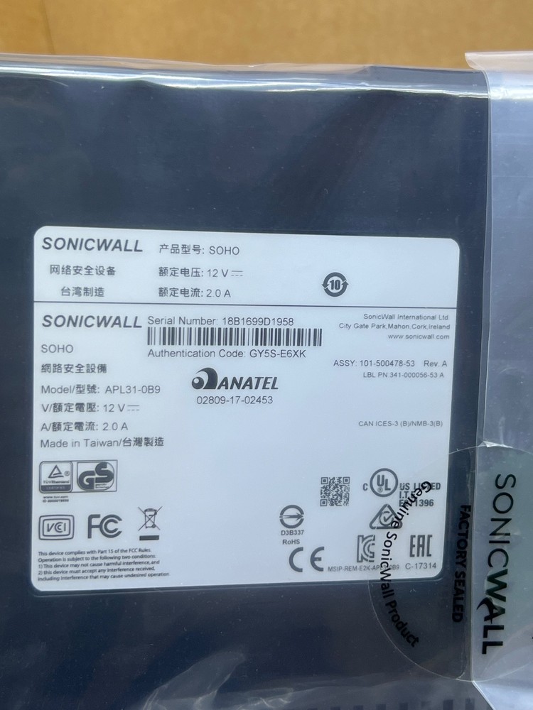 SonicWALL SOHO APL31-0B9 Network Security Firewall