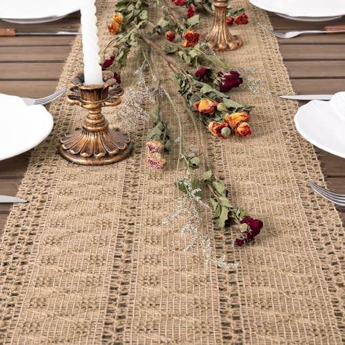 Boho Table Runner Easter Spring Farmhouse Burlap Jute 12" x 72" Burlap Brown