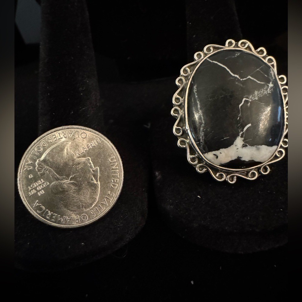 Elegant white, buffalo, turquoise and sterling Silver Statement Ring