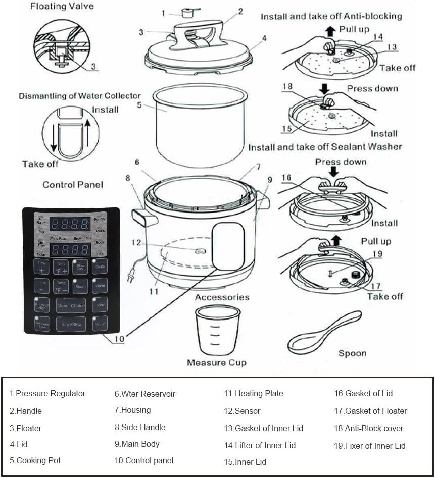 9-in-1 Electric Pressure Cooker 6QT Multi-Functional Programmable Non-Stick P...
